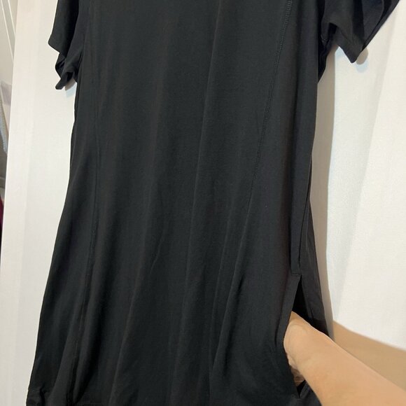 LOGO Lavish Lori Goldstein Women's Knit Dress Lace Hem Black Petite Medium New - Picture 10 of 11